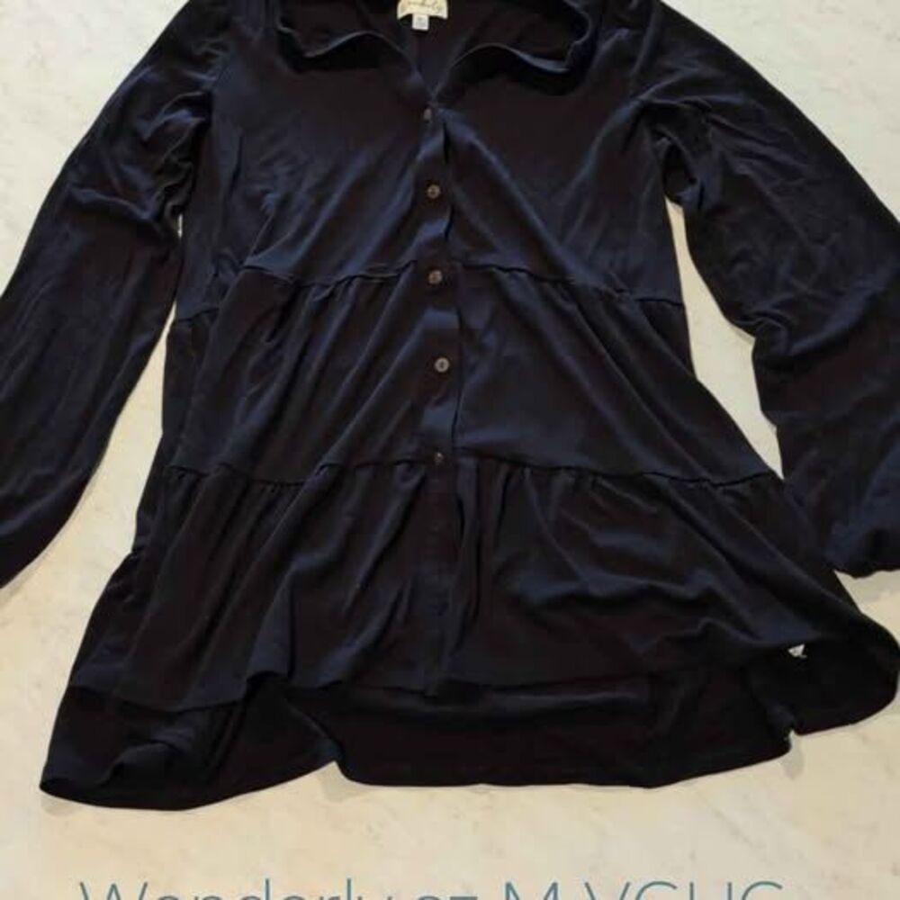 Wonderly Black Long Sleeve Button Down Shirt Size M